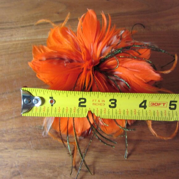 feather flower hair clip or brooch Fascinator hand made by ME! Orange (446A) - Picture 2 of 4